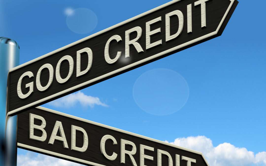 Good Bad Credit Signpost Shows Customer Financial Rating